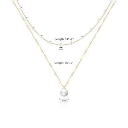 OGD Gold Pearl Necklace Set for Women 14K Plated Layered Daisy Choker Gift - color: Gold Pearl Necklace-2PCS