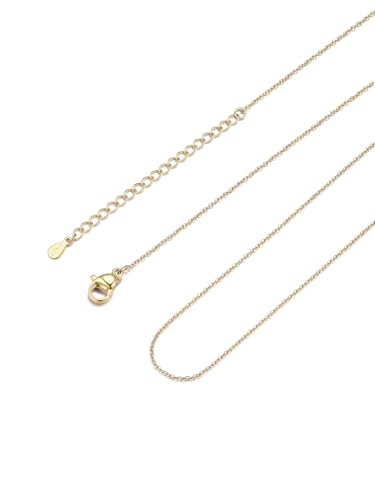 FOCALOOK Womens Chain Necklace, 1/1.4/2mm Thin Cable Link Necklace Chain | Hypoallergenic 316L Stainless Steel, Non Tarnish, Sturdy Chain for Pendants, 14K Gold Plated/Silver/Rose Gold/Black, 14-30" - color: 1mm 14K Gold Plated, size: 18 Inch