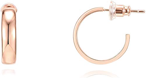 PAVOI 14K Gold Plated Wide Flat Edge Hoop Earrings for Women | Rose, White and Yellow Gold Hoops | Hypoallergenic Jewelry - color: Rose Gold, size: 16 Millimeters