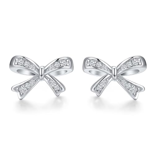 925 Sterling Silver Birthstone Bow Stud Earrings for Girls Women Bow Jewelry Birthday Gifts for Teens Kids Girls Bowknot Stud Earrings - color: 04.April