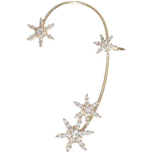Luxury 3D Butterfly Cuff Earrings Ear Wrap Earrings Crystal CZ No Piercing Ear Clip Crawler Full Rhinestone for Women Wedding Jewelry - style: Gold Snowflake Left