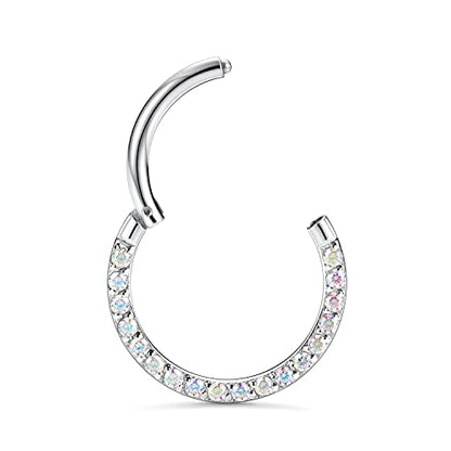 GAGABODY Septum Ring 16 Gauge Earrings Daith Jewelry Surgical Steel Hinged Nose Rings Nose Hoop Cartlidge Earring Hoop Helix Rook Piercing Jewelry - color: Style1:1pc Silver-ABCZ