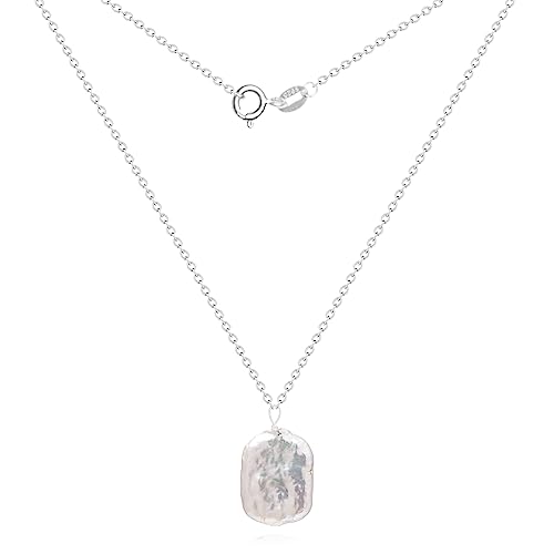 925 Sterling Silver Dainty Freshwater Cultured Pearl Choker Necklace White Genuine Real Pearl Charm Necklaces Jewelry Gifts for Her - color: Baroque-Square-Silver