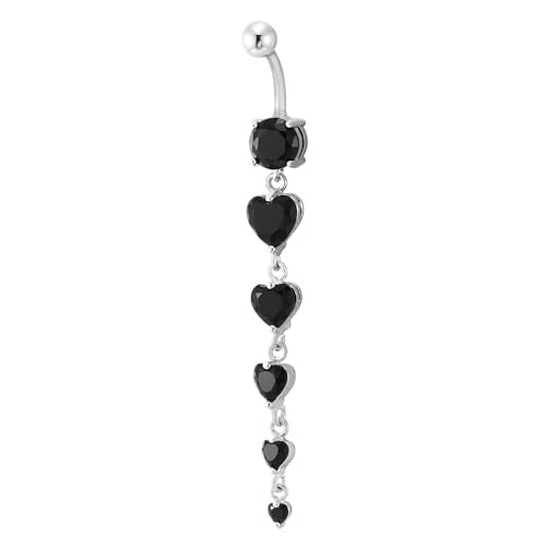 COOLSTEELANDBEYOND Steel Belly Chain Belly Button Ring Body Jewelry Piercing Navel Ring with Long Dangle Cubic Zirconia - color: F-Metal Color: Silver