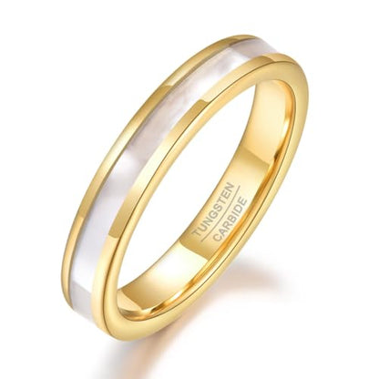 Vakki 4mm 6mm Womens Rose Gold Tungsten Carbide Ring with Mother of Pearl Shell/Marble Inlaid Wedding Band Comfort Fit Size 5-12 - color: C-4mm-Mother of Pearl & Gold