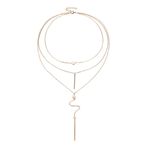 COLORFUL BLING Multilayer Choker Long Chain Tassel Pendant Necklace for Women Beads Necklace Long Bar Charm Chain Jewelry - color: C gold bar