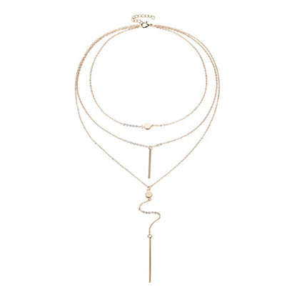 COLORFUL BLING Multilayer Choker Long Chain Tassel Pendant Necklace for Women Beads Necklace Long Bar Charm Chain Jewelry - color: C gold bar