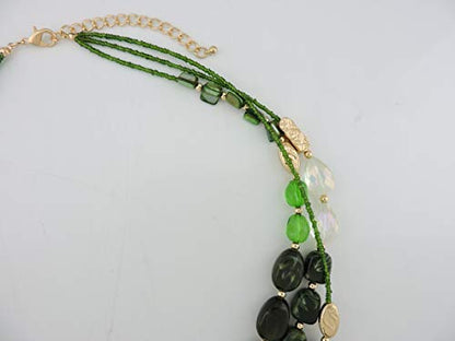Coiris 3 Multi Layer Shell Glass Beaded Fashion Necklace for Women 21" - color: N0001-Green