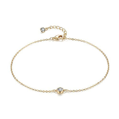 LOYATA Dainty Ankle Bracelet,14K Gold Plated Tiny Bead Anklet Dainty White Cubic Zirconia Cross Tassel Foot Chain Cute Lucky Moon Evil Eye Foot Jewelry Boho Anklets for Women - color: CZ Dot
