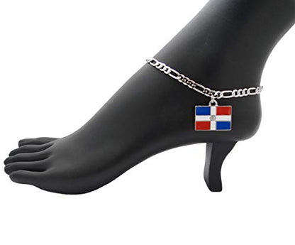 Women's Flag Pendant 5mm 10" Figaro Chain Ankle Bracelet Anklet - style: DR/Silver-Tone