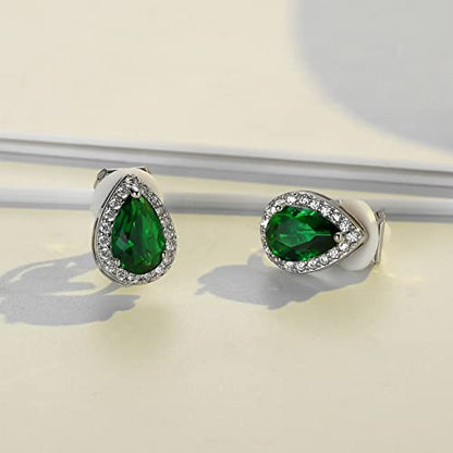 SELOVO Clip On earrings for Women Teardrop Cubic Zirconia Clip Earrings Stud - color: Green