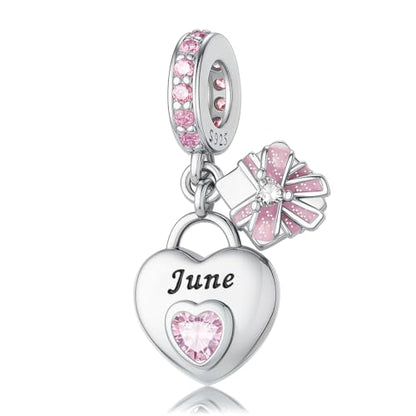 HappyStar 925 Sterling Silver Happy Birthday Bead Charm Love Heart Shape Birthstone Charms for Bracelets Dangle Pendant with 5A Cubic Zirconia Compatible Pandora Bracelets Jewelry Gift for Women - color: 6-June Birthstone Charms