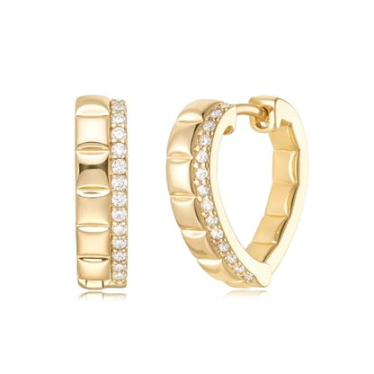 Women Gold Earrings Huggie Hoop Cubic Zirconia 14K Gold Plated Small Simple Hypoallergenic Everyday Jewelry - style: Heart