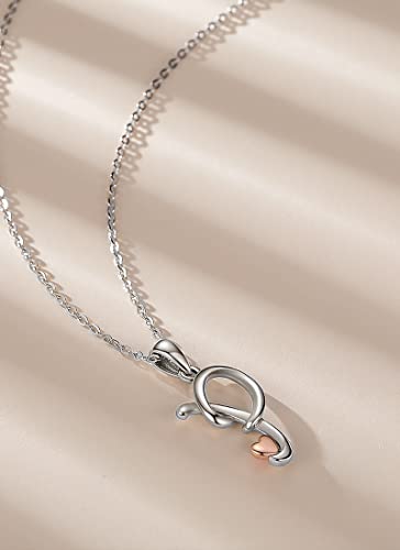 CELESTIA 925 Sterling Silver Initial Necklaces 26 Letter with Rose Gold Heart - 18 Inch Chain - color: P-Initial