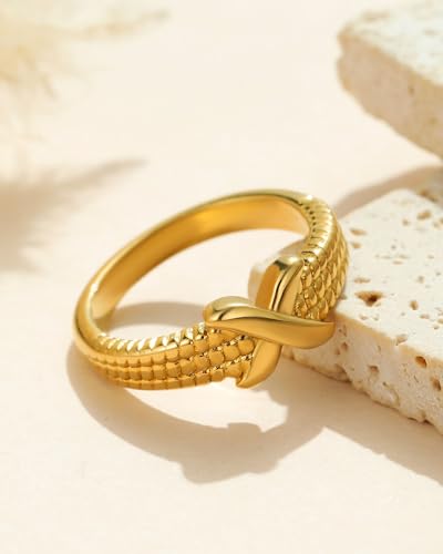 YeGieonr Gold Rings for Women Non tarnish Stainless Steel Womens Rings Dainty 18K Gold Plated Rings - color: X Rings, size: 8