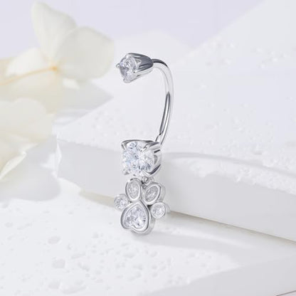 Belly Button Rings 925 Sterling Silver Belly Piercing Jewelry Hypoallergenic Navel Rings Gifts for Women - style: Pet Paw Print