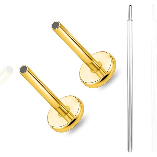 limerencia Titanium Threadless Bar Post for Tragus Body Piercing,16G/18G/20G Press Fit Flat Back Stud Earrings Push in Post Replacement Medusa Helix Couch Piercing Jewelry for Women Men(A Pair) - color: gold tone, size: 18G-8mm