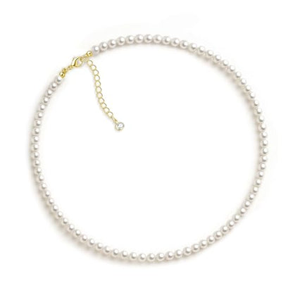 Zeffy Pearl Necklace 4MM/6MM/8MM Dainty Round Imitation Pearl Choker Necklace Wedding Pearl Necklace Delicate Jewelry for Women Simple Bridesmaid Jewelry Gifts - style: 4mm Gold Pearl Necklace(14"+2")