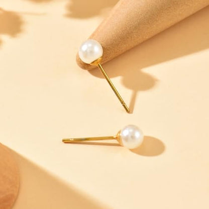 Pearl Stud Earrings for Women Gold/Silver Plated 3mm 4mm 5mm 6mm 8mm Pearl Earrings Dainty Hypoallergenic Earrings - color: Gold, size: 5 Millimeters