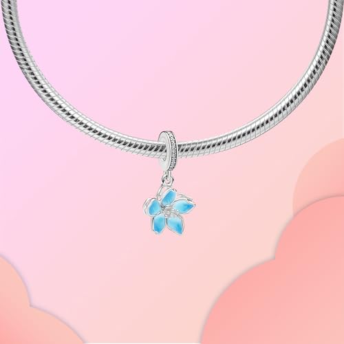 LUXILLA Charms for Bracelets & Necklace 925 Sterling Silver Charms Elephant Happy Birthday Charm Fit for Valentine's Day Mother's Day Jewelry Gift for Women - color: Blue Cherry Blossom Charm