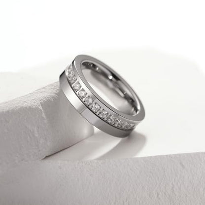 King Will Mens Tungsten Wedding Band with Cubic Zircon Inlay 7mm/8mm Flat Cut Comfort Fit Engagement Rings - color: Silver&White-6mm