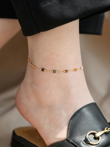 MODRSA Toe Rings for Women Toe Rings and Anklets for Women Toe Ring Adjustable Toe Rings Silver Rose Gold - color: F1-Anklet - Colorful Beads gold