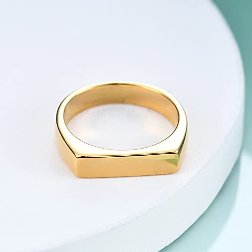 VQYSKO 14K Gold Plated Signet Ring | Statement Band Jewelry for Women - color: Rectangle Gold