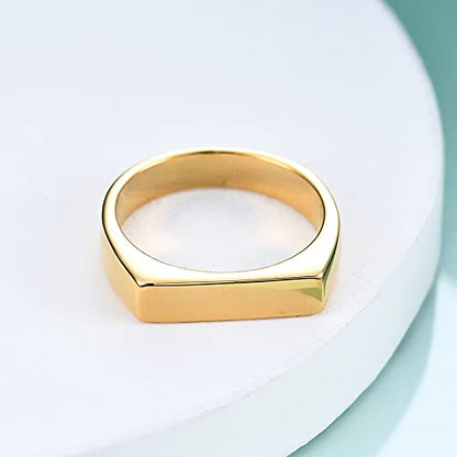 VQYSKO 14K Gold Plated Signet Ring | Statement Band Jewelry for Women - color: Rectangle Gold