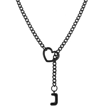 sroyte Black Heart Slip Chain Initial Necklaces for Women,Stainless Steel O-Ring Adjustable Lariat Heart Y-Necklace,Punk Gothic Cuban Collar Choker Necklace for women - color: Black J