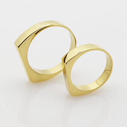 Fuqimanman2020 Classical 316L Stainless Steel Square Signet Band Ring Plain Gold Plated Geometric Stacking for Women Men Couple Minimalist Wedding Engagement Statement Jewelry - color: 8