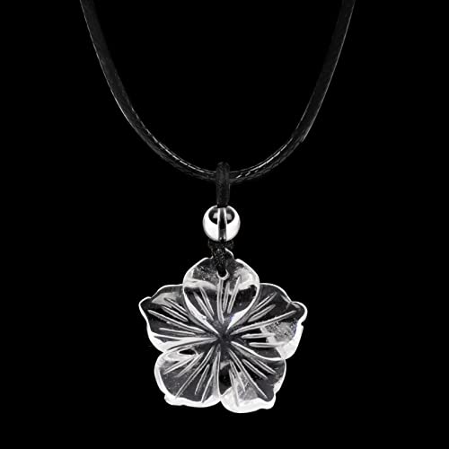 Justinstones Hand Carved Healing Crystals Gemstone Hawaii Flower Pendant Hand Weaving Wax Rope Necklace 22 inch - color: Clear Quartz