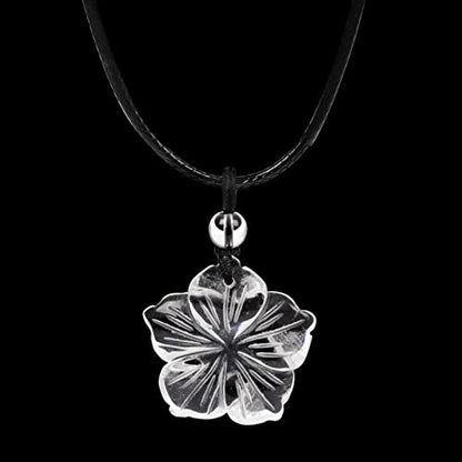 Justinstones Hand Carved Healing Crystals Gemstone Hawaii Flower Pendant Hand Weaving Wax Rope Necklace 22 inch - color: Clear Quartz