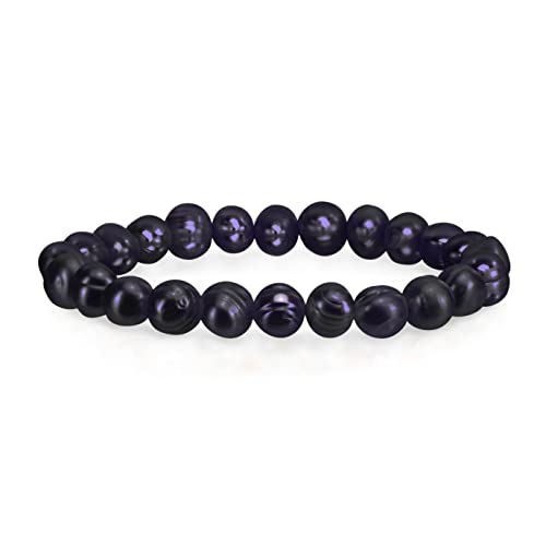 Savlano 8-9MM Cultured Freshwater Baroque Pearl Stretch Bracelet 7 Inches. Available In a Range of Beautiful Colors, For Women Comes with Gift Box - color: Dark Blue