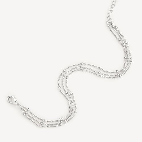 MEVECCO Dainty Chain Bracelets for Women, Layered and Charm Styles | 14K Gold Plated Brass, Select Cubic Zirconia Accents, Single and Multi-Row Structures for Refined Everyday Wristwear - style: 3 Layer Satellite Chain Sliver