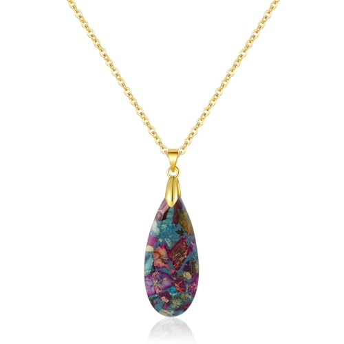 Inspirational Gifts Healing Gold Pendant Gold Necklaces for Women，Get Well Soon Encouragement Gifts for Women Friends Sister Mom, Natural stone Pendant Healing boho Friendship Jewelry for women - color: Color Blue - Gold