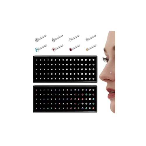 LOLIAS 80-160Pcs Surgical Steel Nose Rings Studs for Women Hypoallergenic | Straight or L Shaped Small Nose Studs Pin,Hypoallergenic 20G 22G Tiny Bone Nose Piercing Jewelry, 1.5/2/2.5/3 mm CZ Mix - color: 160Pcs 22G Straight（white&multicolor）