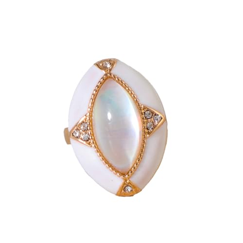 PLOUTOS Elegant Vintage Oval stone Statement Ring for Women Gold Tone Beaded Edge Cocktail Style Gift Party Jewelry Fashion Glamorous - color: Gold G