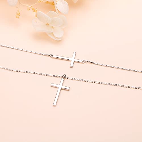Yearace Choker Necklaces for Women S925 Sterling Silver Sideways Cross/Butterfly/Handcuffs/Infinity Interlocking/Chakra Choker Necklace Dainty Sideways Cross Necklace Jewelry Gift - style: Layered Cross 18+16+2''
