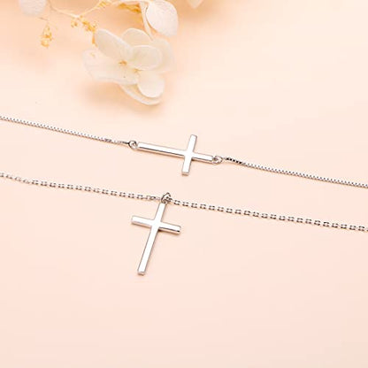 Yearace Choker Necklaces for Women S925 Sterling Silver Sideways Cross/Butterfly/Handcuffs/Infinity Interlocking/Chakra Choker Necklace Dainty Sideways Cross Necklace Jewelry Gift - style: Layered Cross 18+16+2''