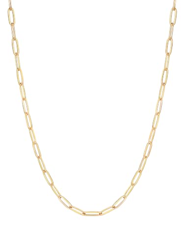 FindChic Paperclip Chain Necklace for Women 4 Colors 14"-24" for layering | Waterproof Stainless Steel Chains 18K Gold Plated/Rose Gold/Black/Silver 2" extender Dainty stacked Necklace for Women - color: 3.4mm-Gold