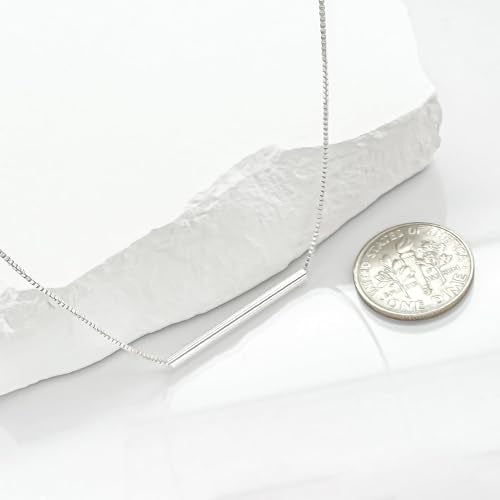 Delicate and Dainty 925 Sterling Silver Tube Bar Necklace for Women Minimalist Balance Necklace Gift for Wife Birthday Present for Girlfriend - size: 14 inches + 2-inch extender
