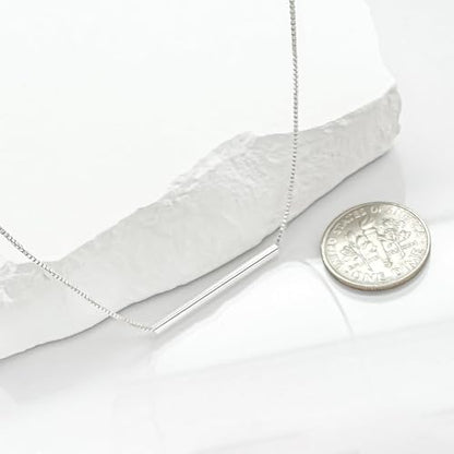 Delicate and Dainty 925 Sterling Silver Tube Bar Necklace for Women Minimalist Balance Necklace Gift for Wife Birthday Present for Girlfriend - size: 14 inches + 2-inch extender