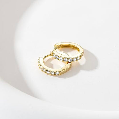 NEARLAND 14K Gold Hoop Earrings for Women 14K Gold Earrings for Women | Small Gold Hoop Earrings for Women Round Cubic Zirconia Lightweight Gold Huggie Hoop Earrings for Women 12/14/16/20/25/30mm - size: 14mm