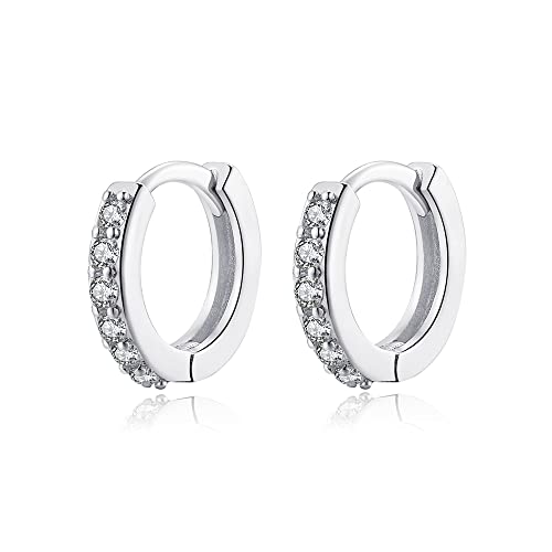 Cubic Zirconia Pave Cz Hoop Earrings Huggie Tiny Mini Small for Cartilage Sterling Silver Gold Plated 11mm 9mm 8mm 7mm Hoop Earrings - style: Silver-8mm Inner Diameter