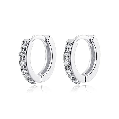 Cubic Zirconia Pave Cz Hoop Earrings Huggie Tiny Mini Small for Cartilage Sterling Silver Gold Plated 11mm 9mm 8mm 7mm Hoop Earrings - style: Silver-8mm Inner Diameter