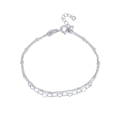 Vanbelle Genuine Sterling Silver Jewelry - Rhodium Plated with 925 Stamp - Interlinked Hearts Charm Bracelet - Handcrafted with Multi Chain for Women - 6.5" long + 1" extender