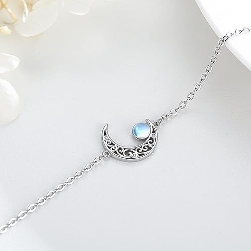 Moon Bracelet for Women 925 Sterling Silver Moonstone/Birthstone Moon Bracelet Butterfly/Dragonfly Bracelet Celtic Moon Butterfly Dragonfly Jewelry Gifts for Women - style: Moonstone-Silver