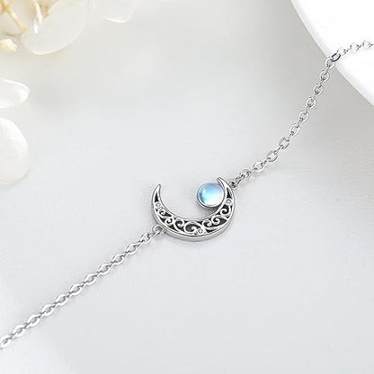 Moon Bracelet for Women 925 Sterling Silver Moonstone/Birthstone Moon Bracelet Butterfly/Dragonfly Bracelet Celtic Moon Butterfly Dragonfly Jewelry Gifts for Women - style: Moonstone-Silver