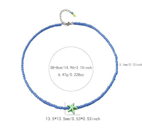Seed Bead Choker Necklace for Women Bohemian Tiny Beads Choker Colorful Rice Bead Starfish Choker Summer Surfer Beach Necklace Jewelry Gift - color: Blue