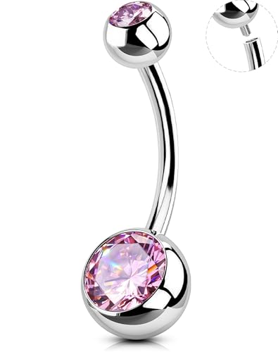 OUFER Belly Button Rings Surgical Steel, Internally Threaded Belly Rings | 14G Belly Piercing Jewelry, 10/12/14/16mm Beachy Belly Button Rings, Silver/Gold Navel Piercing Jewelry For Women Men - color: Pink, size: 14G 14MM